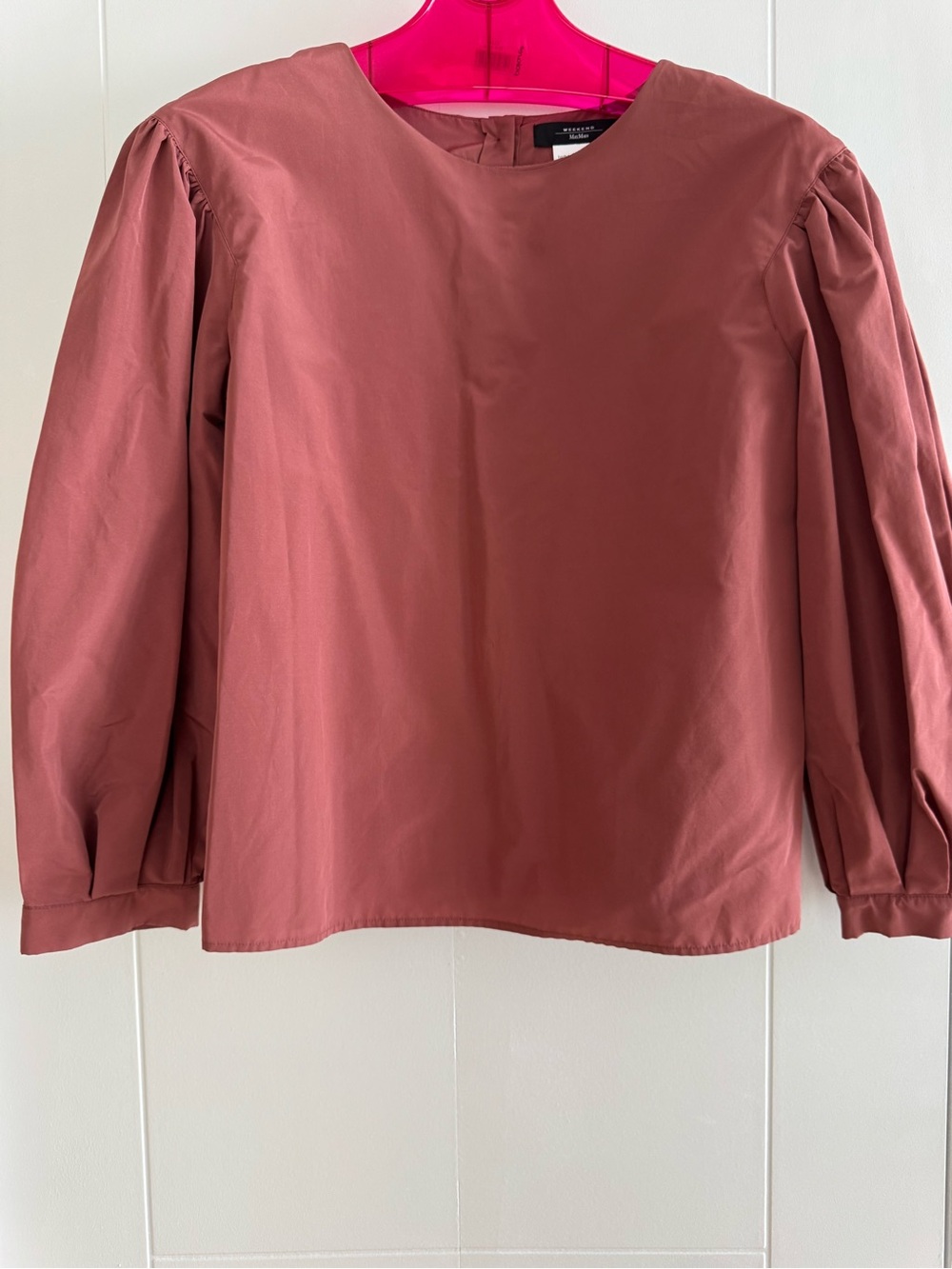 MAX MARA WEEKEND Taffeta Puff Sleeve Blouse - NEW - Brick Color - Size 8